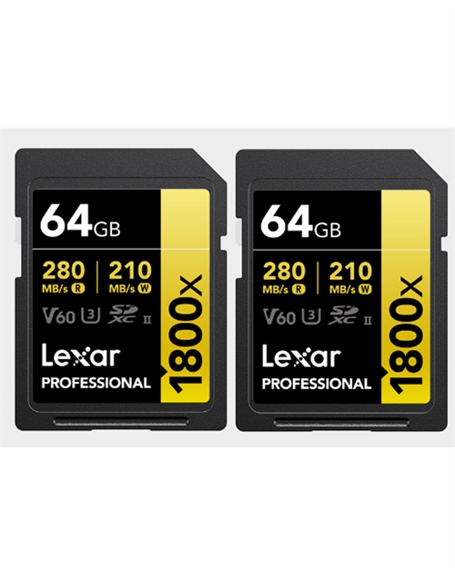 Lexar Prof 64 GB 1800X SDXC 2stk.